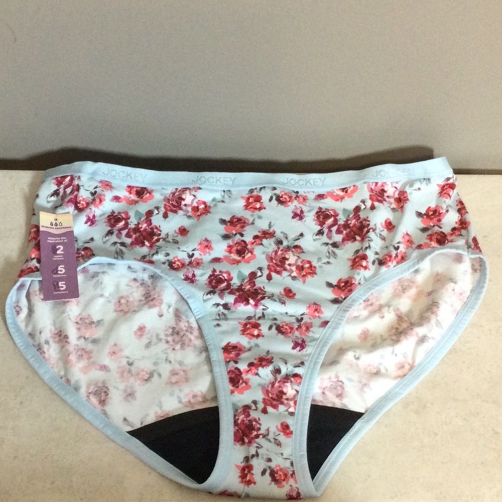 NWT L Jockey Blue Floral Print Worry Free Hi-Cut Briefs